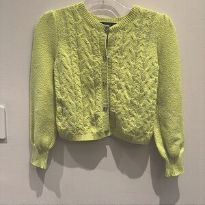 Chloe & Jasmine Lime Green Sweater Heart Gemmed Buttons Cable Knit Size 10/12
